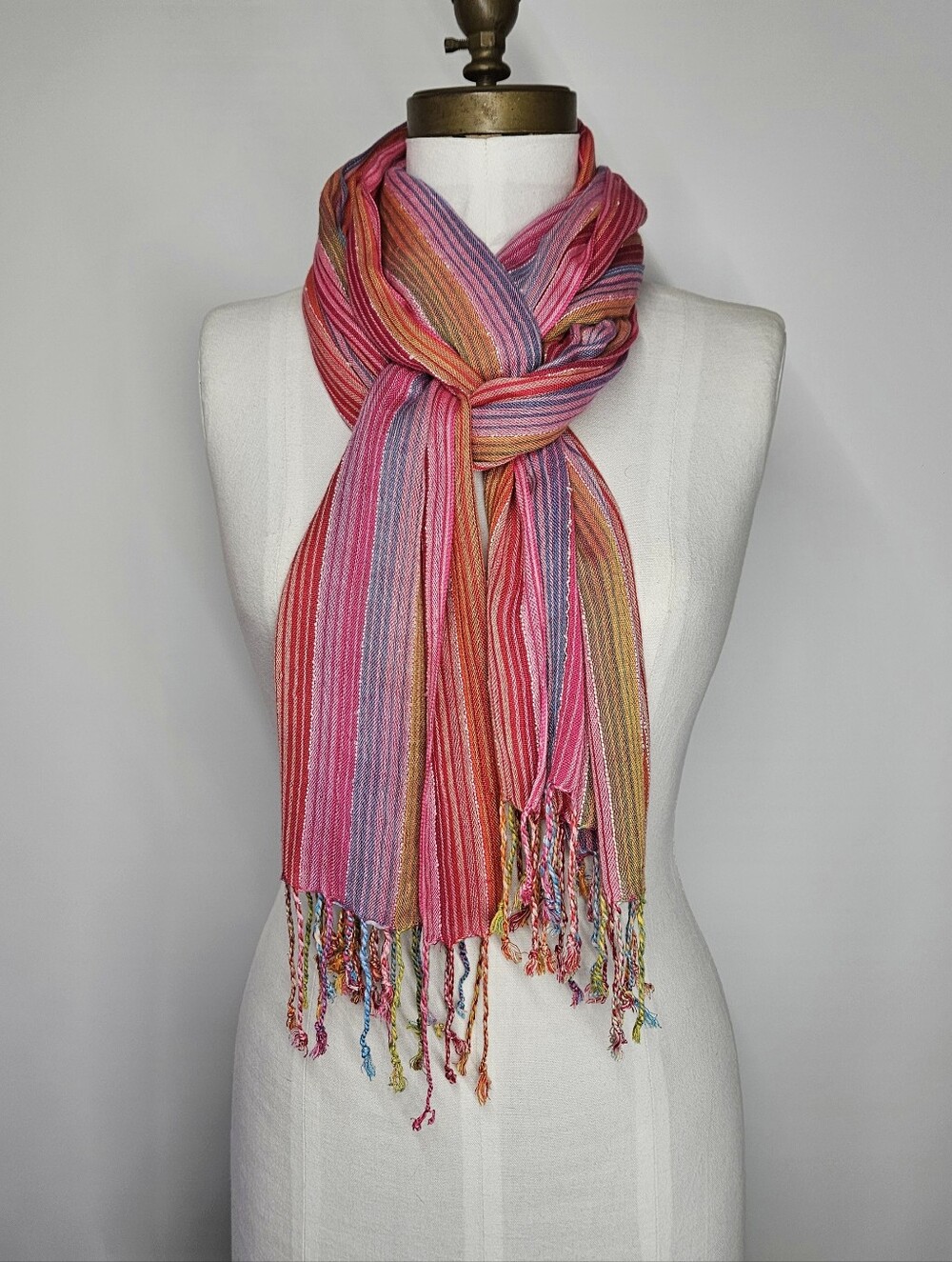 Multicolor Scarf 74x27" Vintage Bohemian Stripe Fringe Scarf Wrap Shawl Rainbow